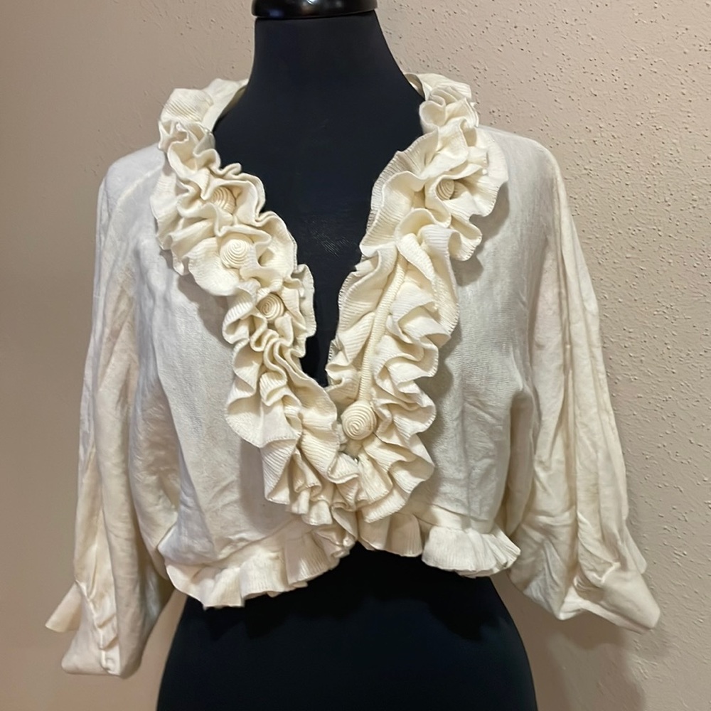 Anthropologie Knitted & Knotted Cropped Ruffle Cardigan